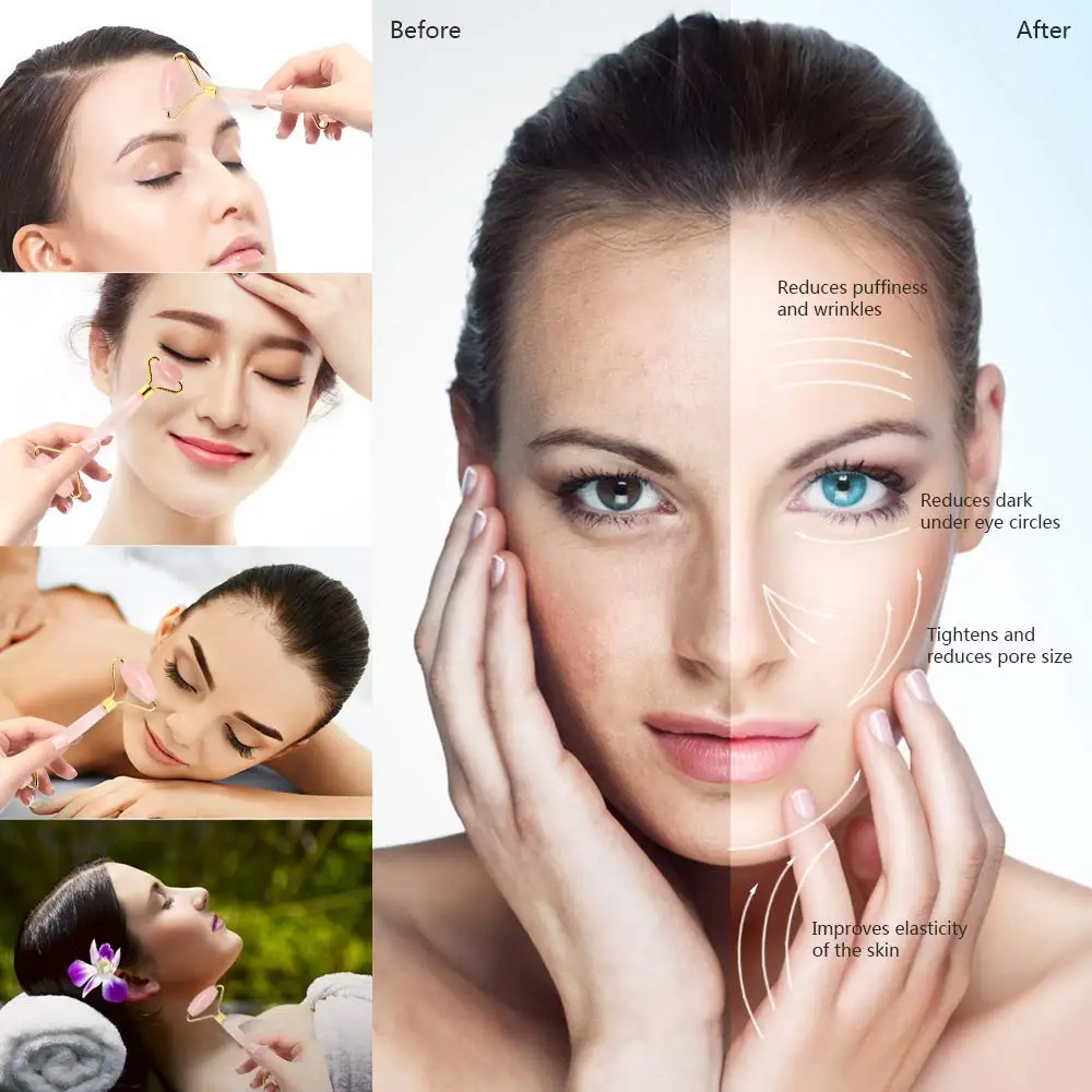 Роликовый массажер для лица Gua Sha инструменты ухода за лицом из розового кварца