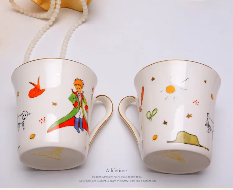 Le petit prince кофейная кружка из костяного фарфора, ручная роспись, золотая ручка, мультяшная белая фарфоровая чашка, Подарочная коробка