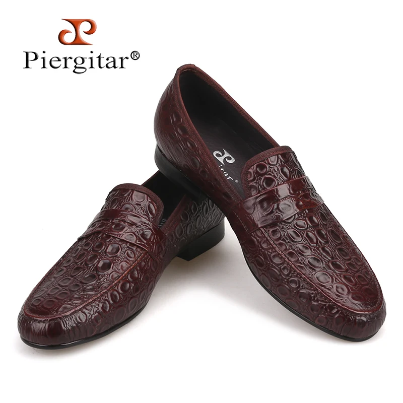 Piergitar 2018 new style Marble Embossing Brown Genuine Leather Loafers Men Casual shoes Men's Flats SIze US 4-17 Free shipping | Обувь