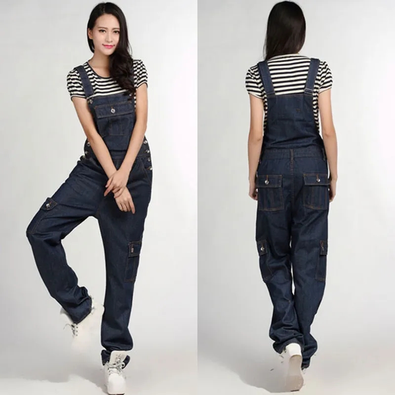 Free Shipping 2021 Jeans Fashion Loose Plus Size 28-50 Pants For Women High Quality Overalls Jumpsuit And Rompers Denim Trousers