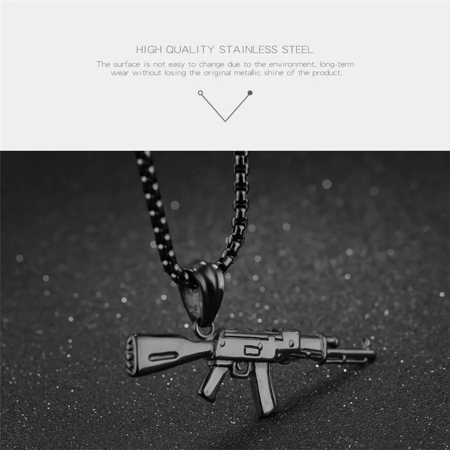 XQNI, мужское ожерелье, s, AK-47, винтовка, узор, льдом, ожерелье, нержавеющая сталь, хип-хоп, велосипед, Военный стиль, для мужчин, модное ювелирное изделие