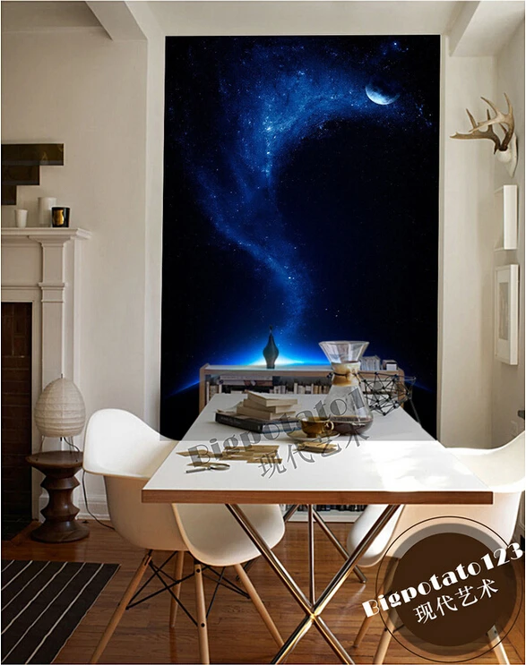 Объемная большая настенная роспись на заказ красивая мечта голубое звездное