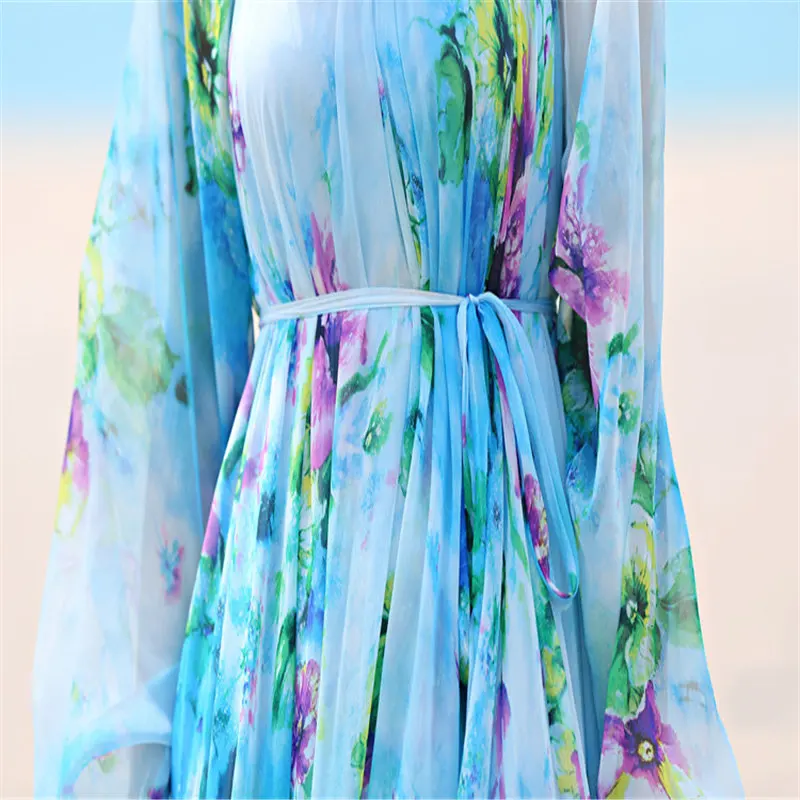 2019 Шифоновое Платье макси с длинным рукавом богемное платье большого размера