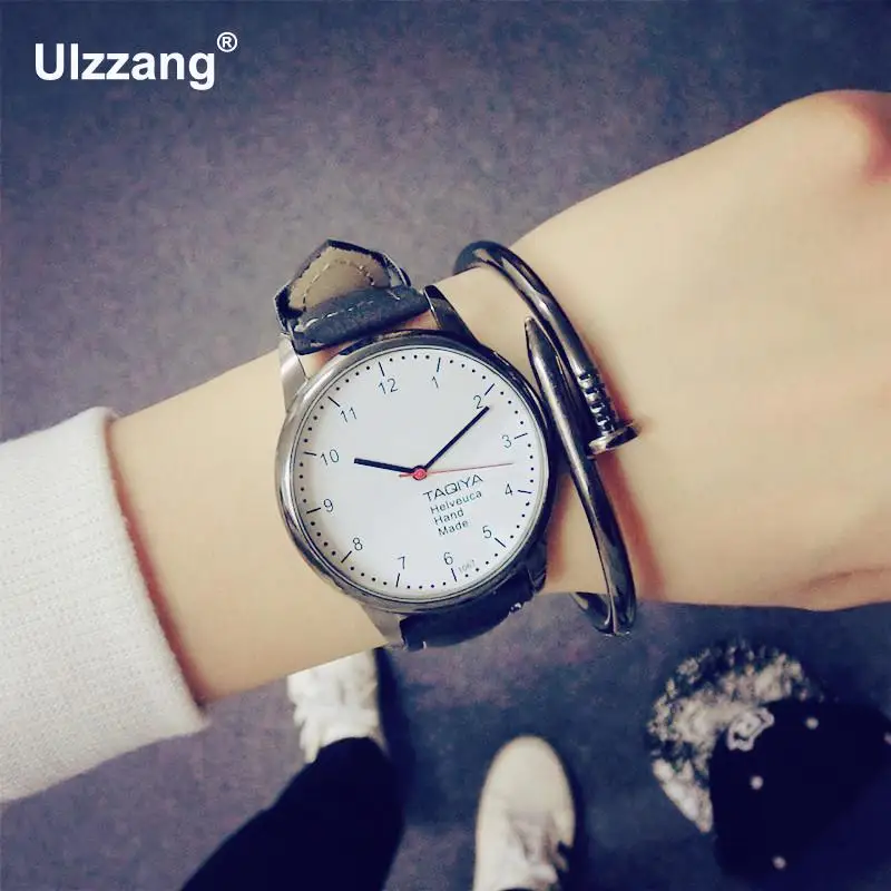 2018 повседневные винтажные простые кожаные джинсы Спортивные кварцевые наручные