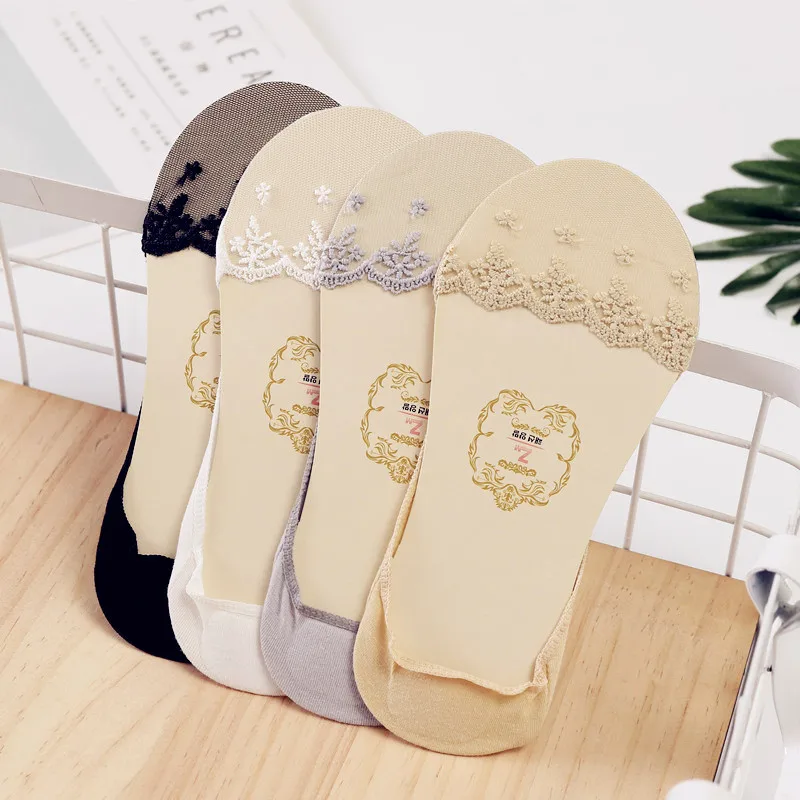 1 пара модные женские носки с невидимой подкладкой хлопковое кружево цветок