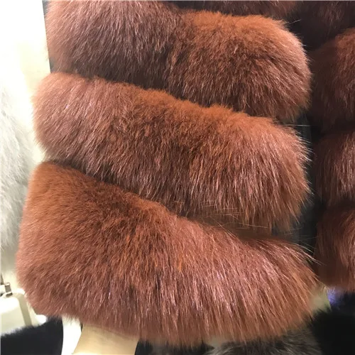Caramel Жилет с капюшоном из натурального меха, женский зимний жилет из лисьего меха, полосатый меховой жилет с капюшоном, Женское пальто без рукавов, зимняя куртка - Цвет: Caramel