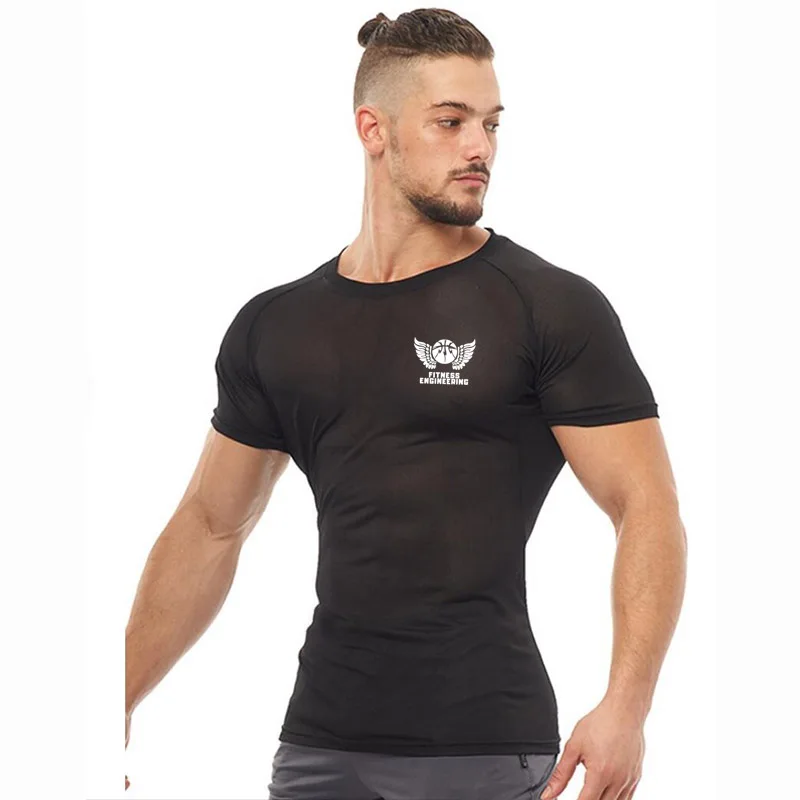 T03FEB Брендовая мужская футболка s muscle, мужские топы для бодибилдинга, фитнеса, хлопковые майки, хлопковая Сетчатая футболка с коротким рукавом - Цвет: T03FEB