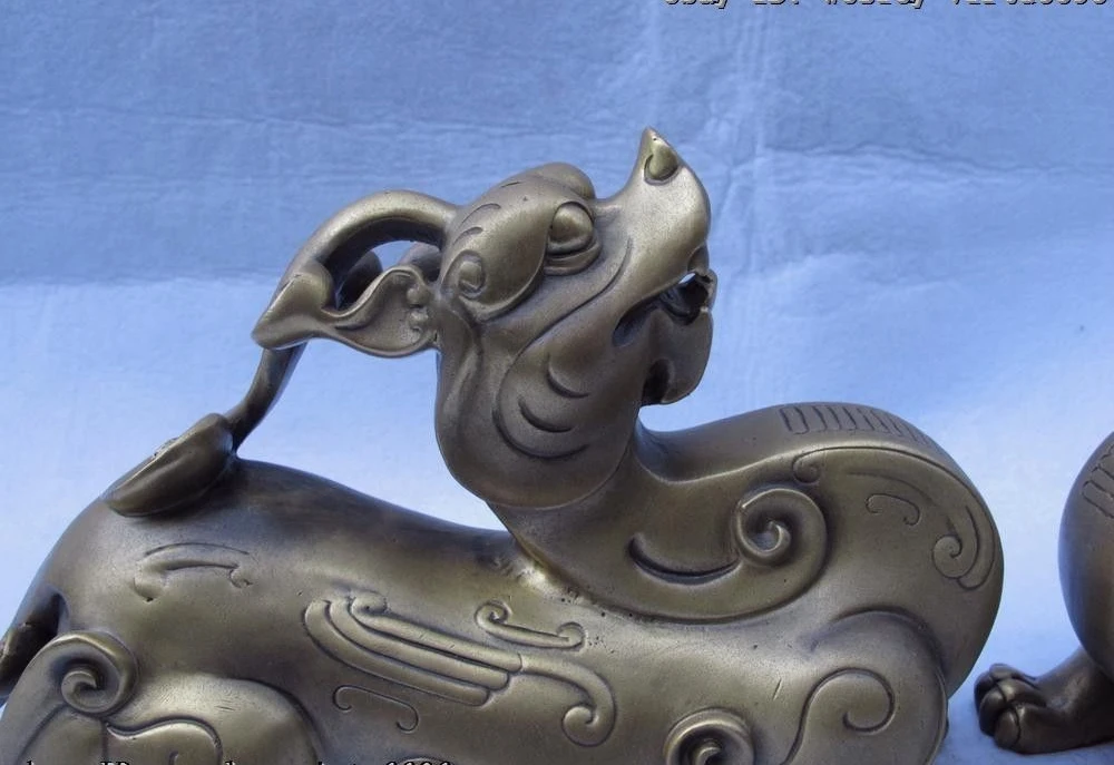 6 Chinese Folk Brass Copper Feng Shui Evil Foo Dog Lion Kylin Brave troops Pair | Дом и сад