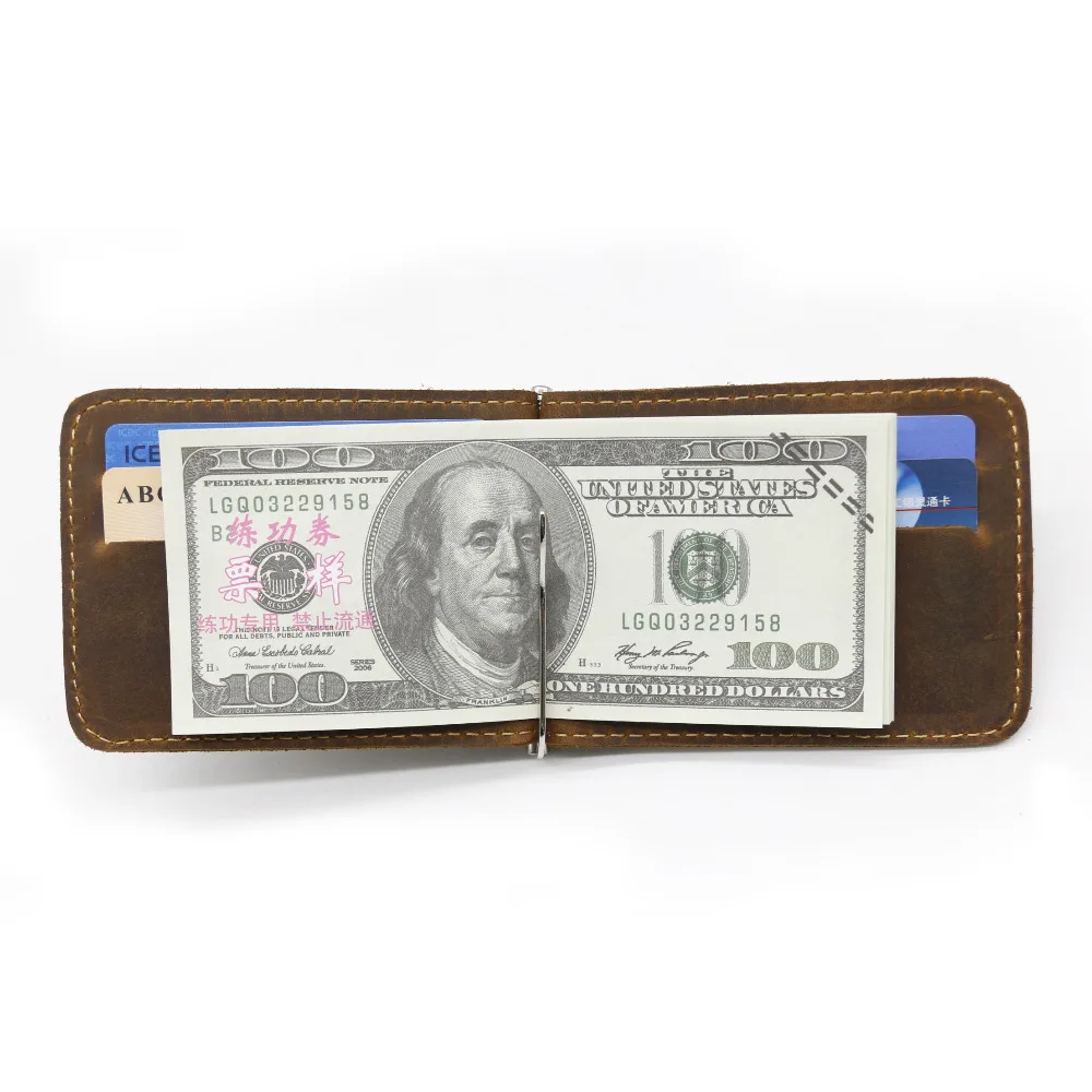 Leather Money Clips Men Wallets Coin Purse Money Bag Clamp For Money Card Slots Magnet Hasp Clips 1115