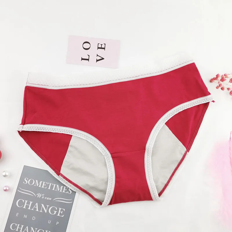 Red MEIZICHARMS Warm Female Physiological Pants Leak Period Cotton Menstrual Women Underwear Breathable Briefs High Waist Soft - Цвет: Red