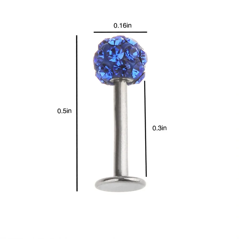 4 мм CZ Хрустальный шар губная серьга-гвоздик кольцо Бар пирсинг Подарок 1 2x8 диско