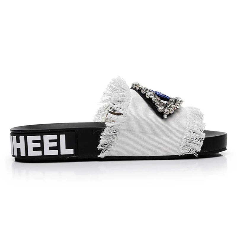 AShwin/блестящие сандалии со стразами Женские летние шлепанцы из джинсовой ткани