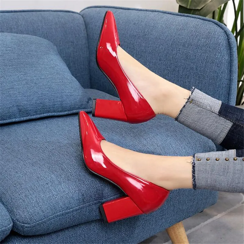 Women Pumps 2021 Women's shoes Pointed thick heel with high heel 7 cm new single shoes female autumn shallow mouth size 33-43
