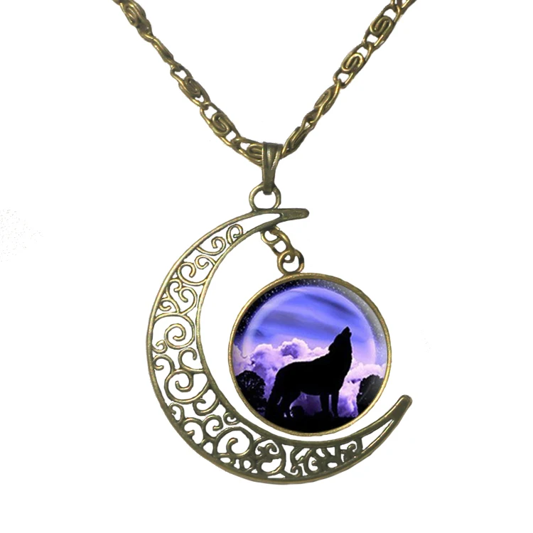 Женское ожерелье с подвеской-кабошоном из стекла Луной винтажное ажурное