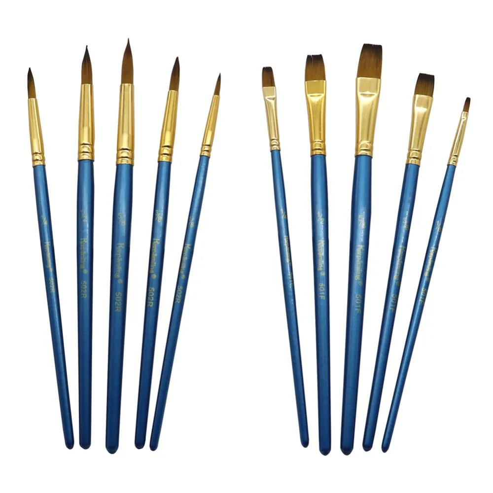 

2 Styles Oil Brush Acrylic Paint Brush Watercolor Brush 5 pieces/sets High Quality Pointed Flat head Brush Painting Tools