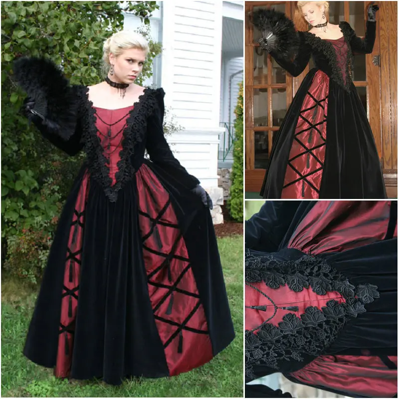 

History!Customer-made Black Victorian dress 1860s Civil war Dress Scarlett Theater Costume Halloween Renaissance Dress V-511