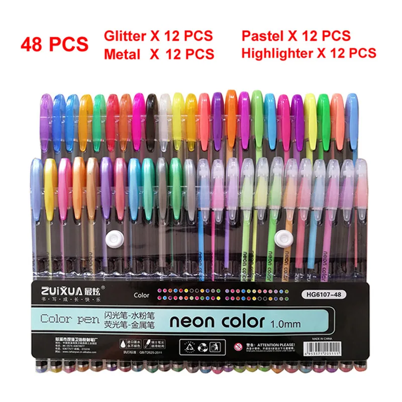 48 PCS Mixed pens 12/24 Цвет гелевая ручка металл Пастель яркость эскиз рисунок Краска Карандаш Цвет канцелярские школы маркер для детей Подарки - Цвет: 48 PCS Mixed pens