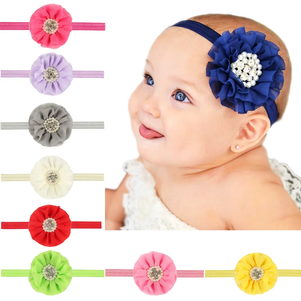 1 Piece MAYA STEPAN Children Pearls Rhinestone Flower Head Hair Band Flowers Accessories Baby Newborn Headband Headwear Headwrap | Детская