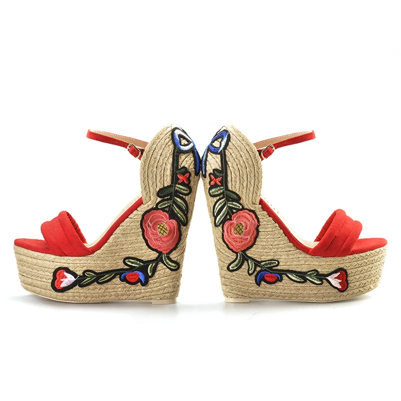 Розовые ладони женская летняя обувь вышитые замши на платформе espadrille цветок