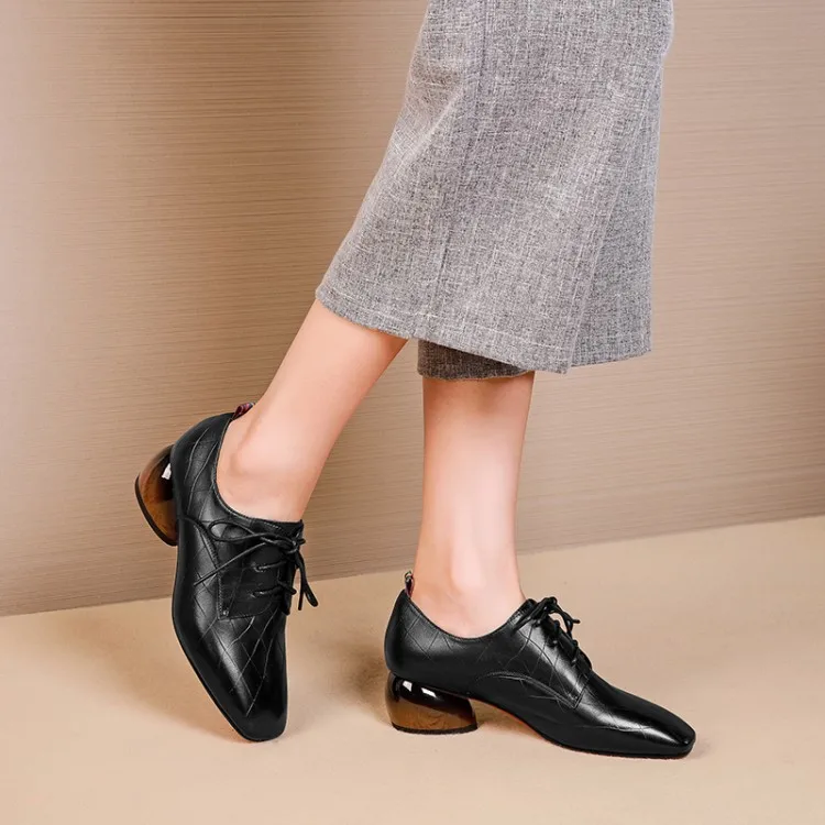 

MLJUESE 2020 women pumps cow leather autumn spring square toe black color high heels lady shoes party wedding size 34-40