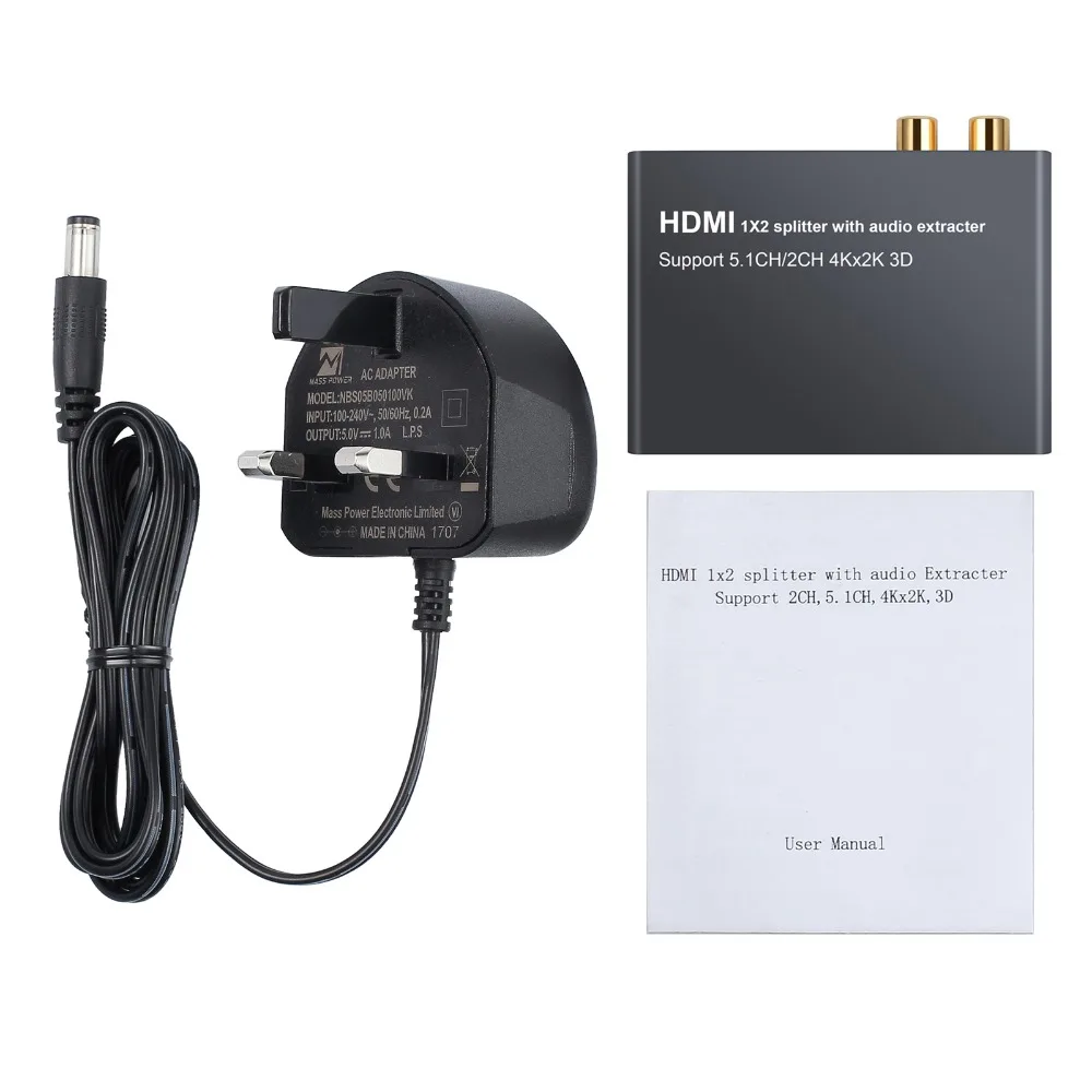 PROZOR 4K x 2K HDMI совместимый разветвитель 1 в 2 выхода аудио сплиттер с 2CH 5.1CH R/L 3 5 мм