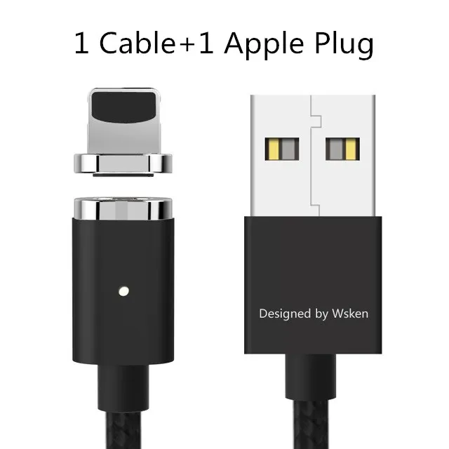 Black for Apple Магнитный зарядный кабель WSKEN 2 в 1 для iPhone 6, 7, 8 Plus, X, samsung, Xiaomi, 8 pin, IOS, Micro usb, светодиодный кабель для быстрой зарядки - Цвет: Black for Apple