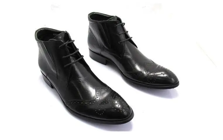 Lace-Up Men's Oxfords Male High Top Shoes Casual Carved Mocassin Homme Genuine Leather Pointed Toes Ankle Boots Dress | Обувь