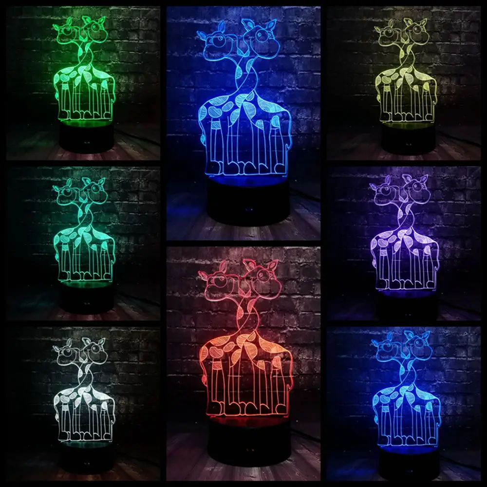 Новый двойной Жираф 3D эффект животных LED 7 цветов USB базовый заряд для детской