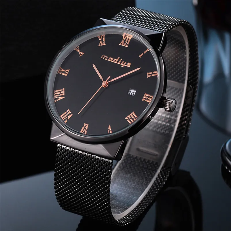 Модные мужские часы Топ бренд роскошные из нержавеющей стали с сетчатым ремешком