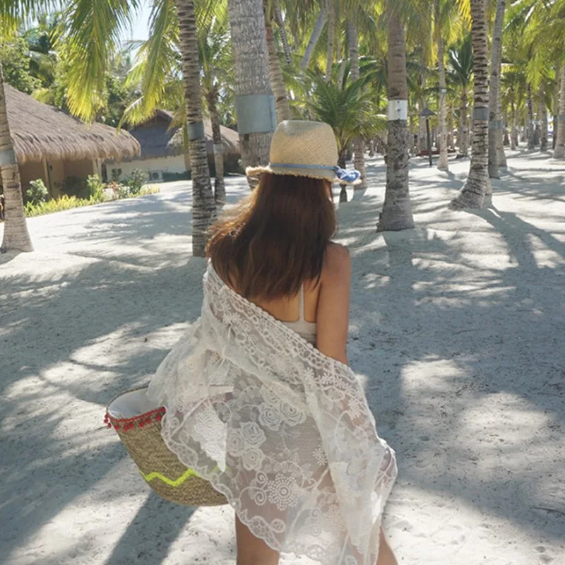 SESOAF летнее кимоно кардиган сексуальное кружевное с вышивкой модная одежда