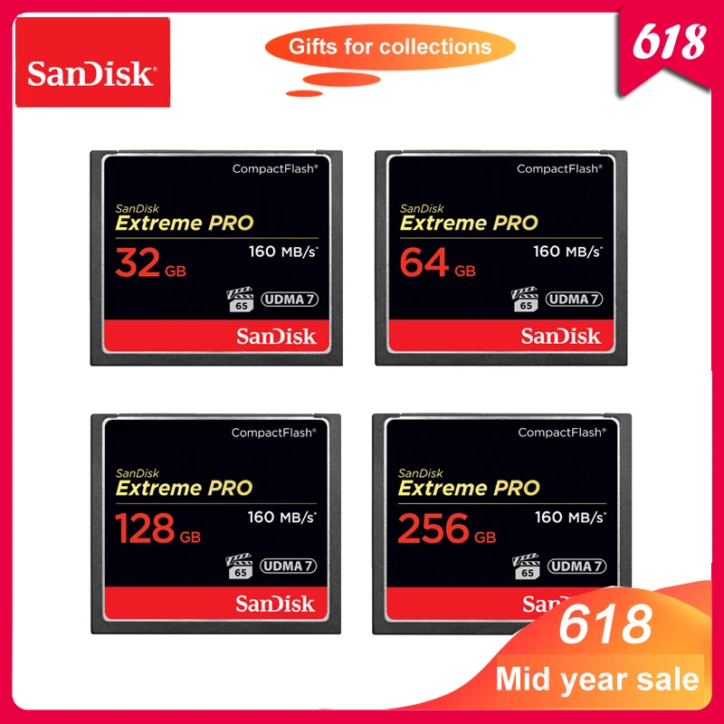 100% sandisk Extreme Pro CF карт 64 Гб оперативной памяти 32 встроенной 128 ГБ 256 карта Compactflash до