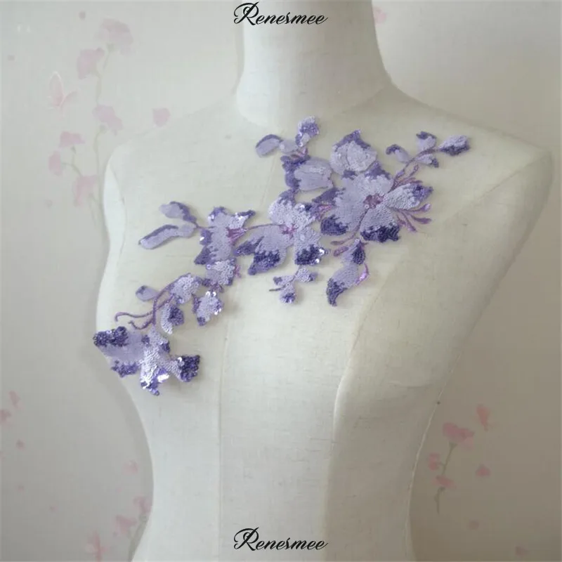 2 шт. фиолетовые блестки с кружевной аппликацией отделка для свадебной одежды