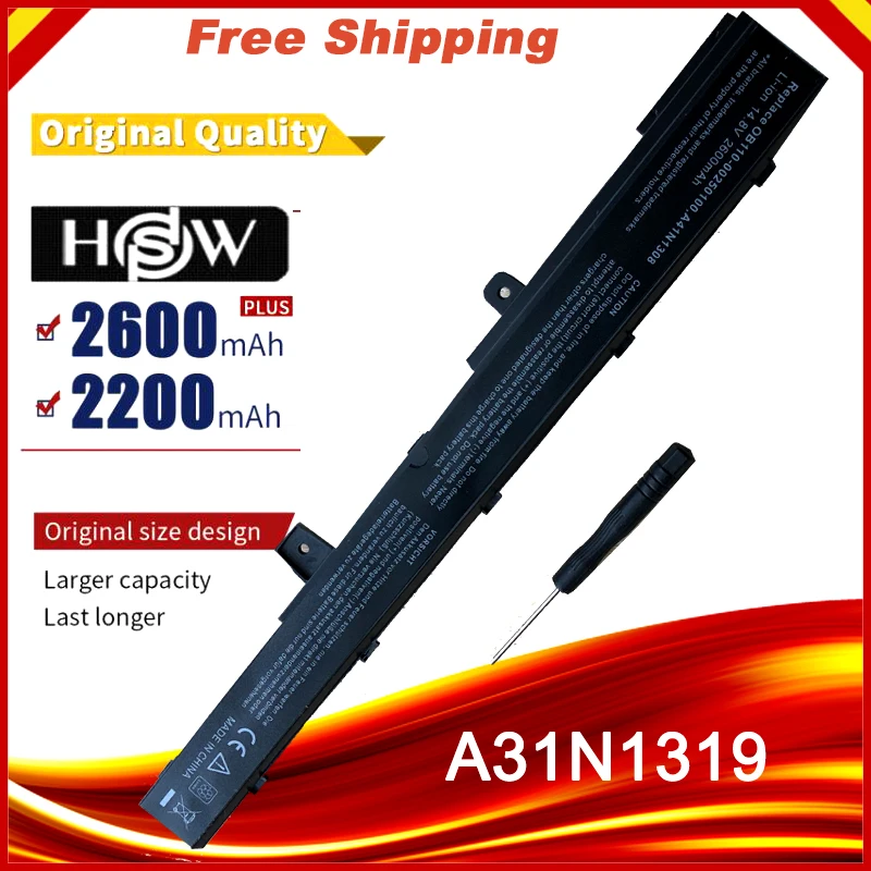 

HSW NEW 2600MaH 14.4V battery A31N1319 X551M A41N1308 A31LJ91 for Asus X451CA X451 X551 X451C X451M X551C X551CA 0B110-00250100