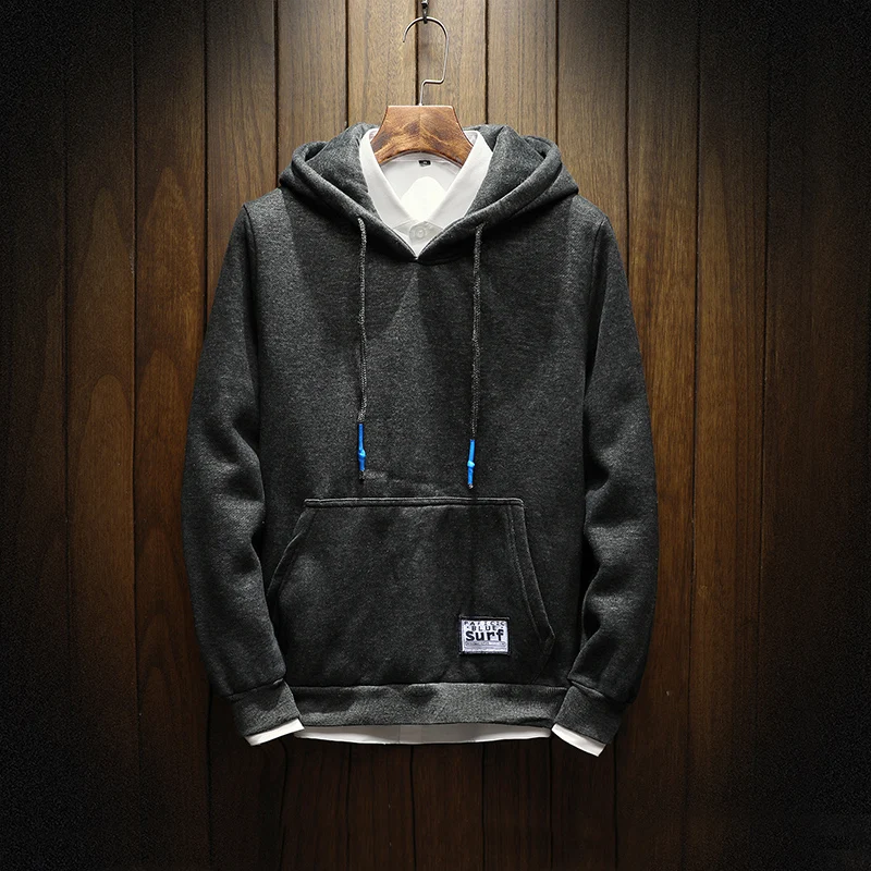2018 New Autum Spring Mens Hoodies Plus Velvet Thickening Student Pullovers Boy Hooded Solid Color Hoodie Tops Tees | Мужская одежда
