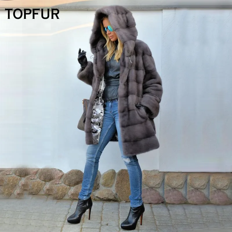Новая стильная шуба TOPFUR из натурального меха норки женское длинное тонкое