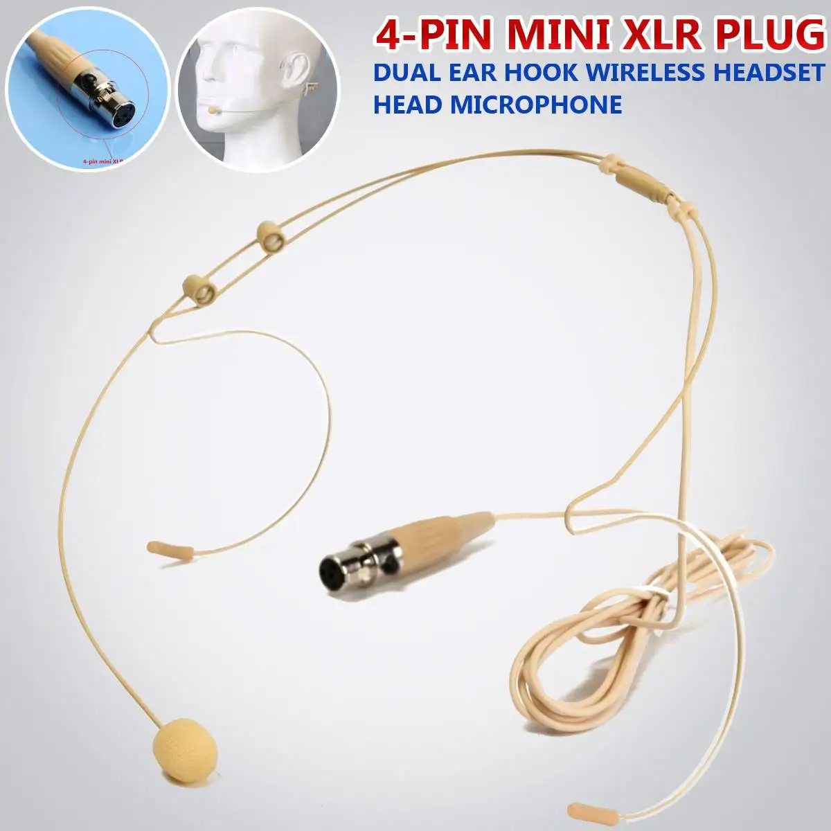 Универсальный 4 Pin XLR Сделано в Китае на головке микрофон двойной Ушные крючки гарнитура головной микрофон для shures Беспроводной мини TA4F штепсельной вилки