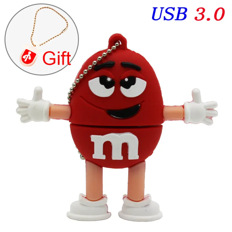 Red JASTER USB 3,0 милый мультяшный M& m's Chocolate M Bean 4 ГБ/8 ГБ/16 ГБ/32 ГБ/64 ГБ флеш-накопитель USB флешка карта памяти U диск - Цвет: Red