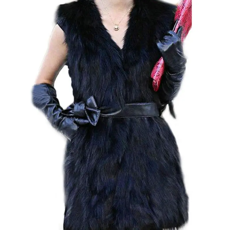 

New Long Black White Fur Vests Women Tops Faux Fur Coat Plus Size Sleeveless Vest Cardigan Fall 2018 Winter Coats for Women X3