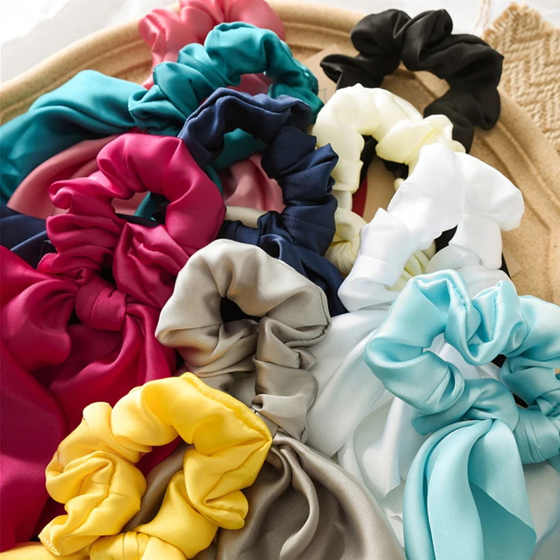 Sale Ribbon Vintage Women Satin Hair Scarf Bowknot Streamers Scrunchies Ponytail Holder Headband Elastic Hair Ties for Girls