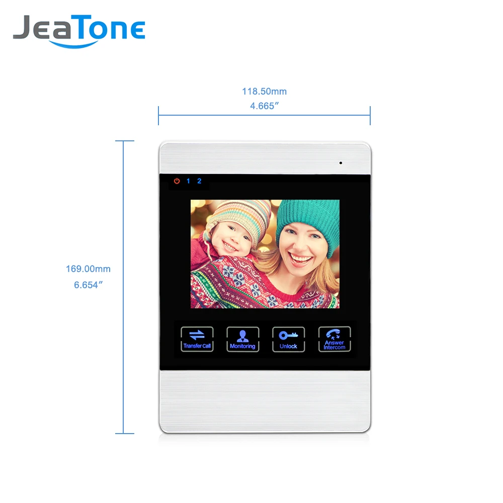 

JeaTone 4 Inch Visual Video Door Phone Doorbell Camera Wire Drawing Acrylic Case Monitor Door Alarm Entry Home Intercom System