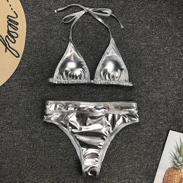 Silver 2 GACVGA новые бикини сексуальный купальник Одна деталь Монокини Высокая Талия купальные костюмы V-Neck Для женщин серебро/золото ванный комплект бикини - Цвет: Silver 2