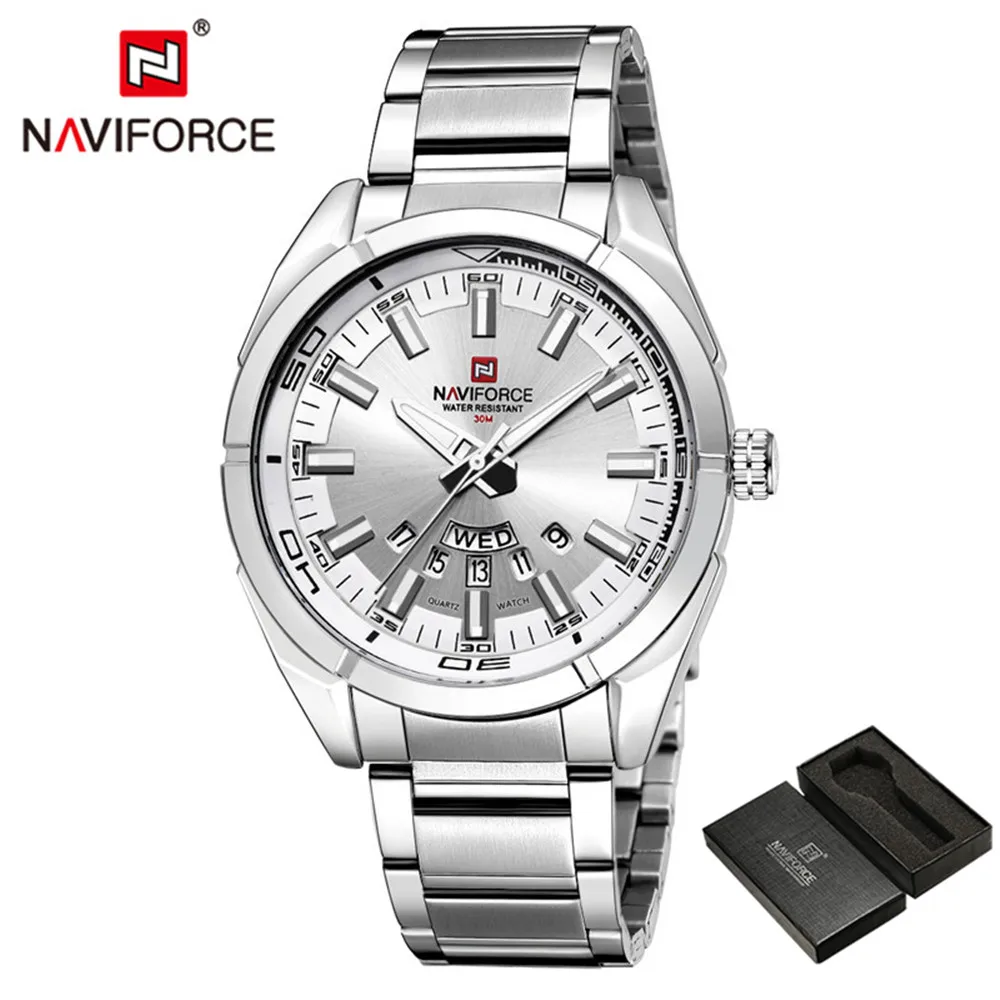 NA903804 with box NAVIFORCE мужские часы с датой недели, спортивные мужские часы, Топ бренд, Роскошные военные армейские деловые кварцевые мужские часы со стальным ремешком, подарок 9038 - Цвет: NA903804 with box