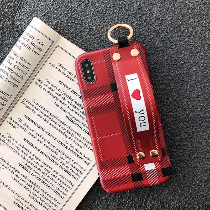 Fashion Leopard/British Plaid phone case for iphone 6 s6 7 8 plus Soft Shell Hand Strap Anti-fall XS Max XR |