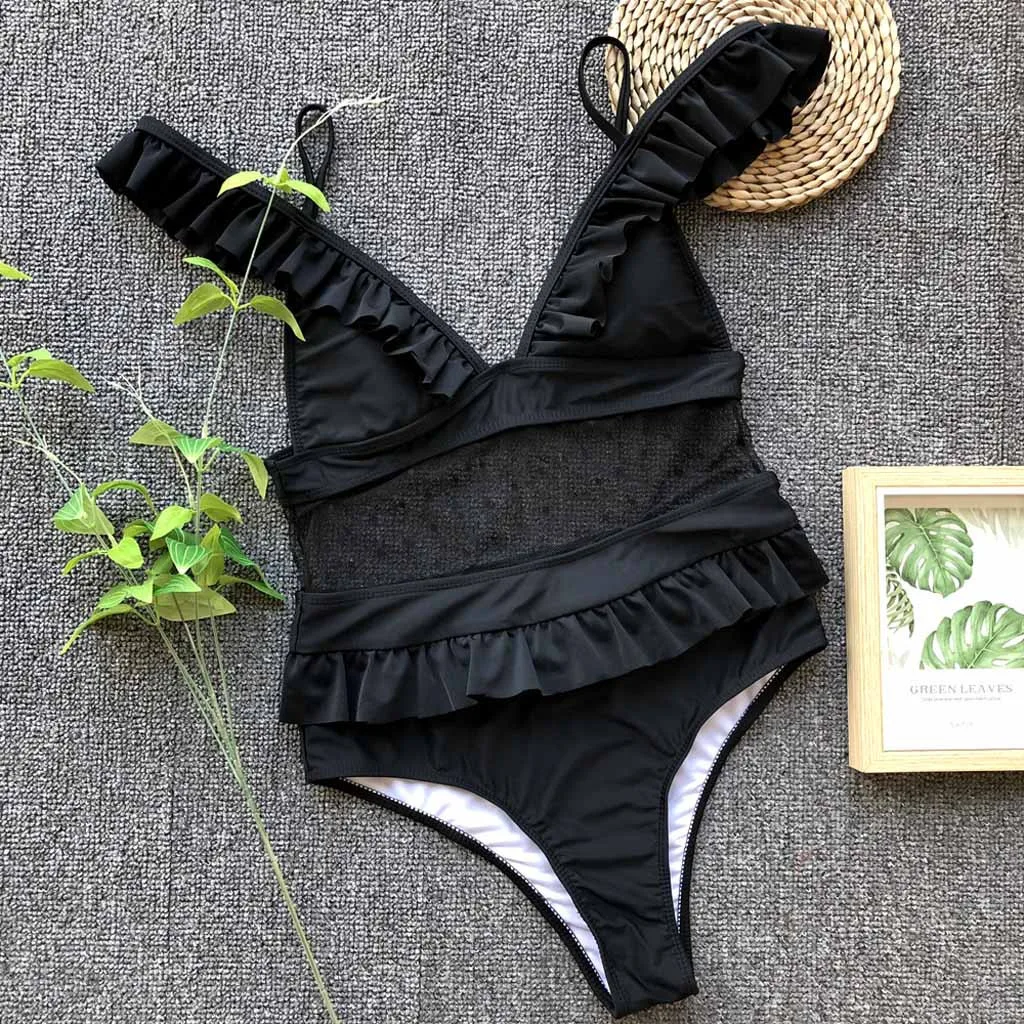 CHAMSGEND Women Sexy One Piece Swim Suits 2019 Summer Ruffles Bikini Push-Up Pad Swimwear Bathing Swimsuit Beachwear Ja8 |