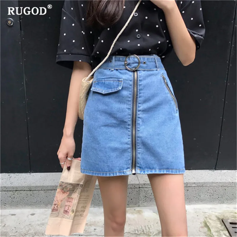 Женская джинсовая юбка RUGOD повседневная облегающая с высокой талией на молнии в