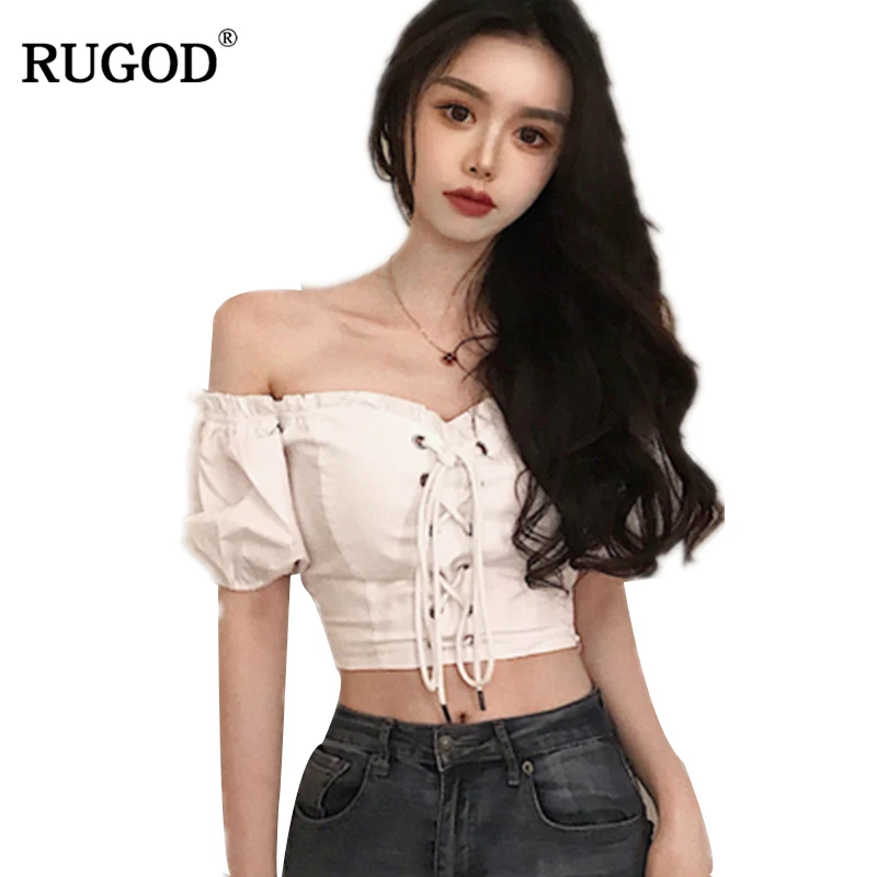 RUGOD 2018 Сексуальная Блузка с открытыми плечами пышными рукавами на шнурке