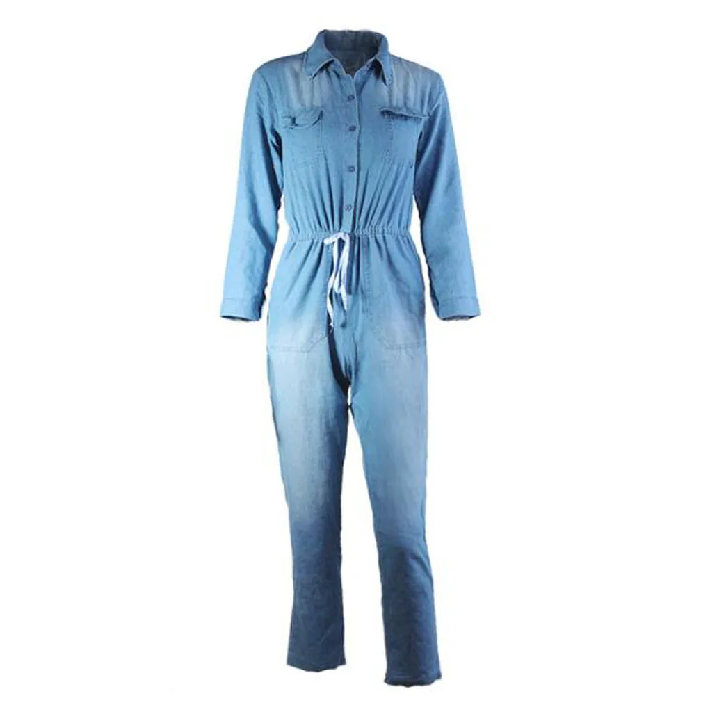 Женский джинсовый комбинезон повседневный в ковбойском стиле с глубоким v