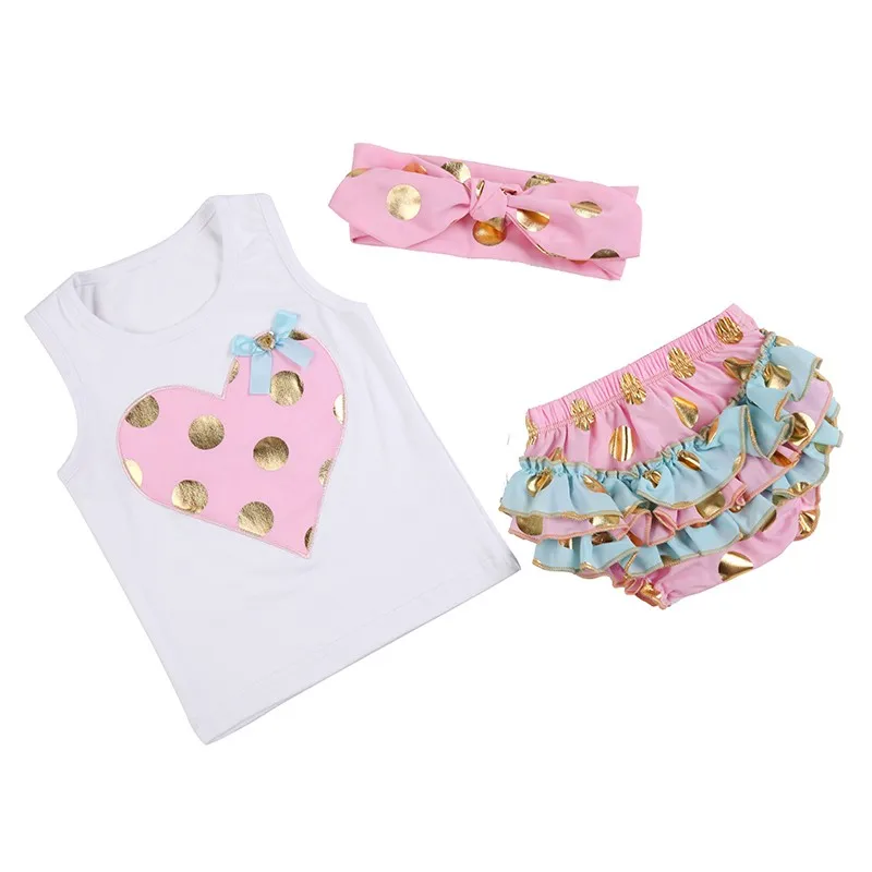 2017 Одежда для маленьких девочек 3 шт. футболка + короткие шаровары повязка на
