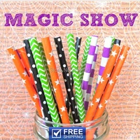 200pcs mixed 4 designs magic show halloween paper straws blackorangelimedeep purple chevronsailor stripestarswiss dot