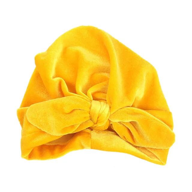 Yellow baby hat Новая бархатная детская шапка для девочек, осенне-зимняя шляпа для мальчика, реквизит для фотосъемки, эластичная Младенческая шапочка, тюрбан, шапка, аксессуары для малышей - Цвет: Yellow baby hat
